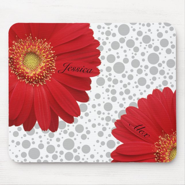 Tapis De Souris Personnaliser Polka Dot Red Daisy (Devant)