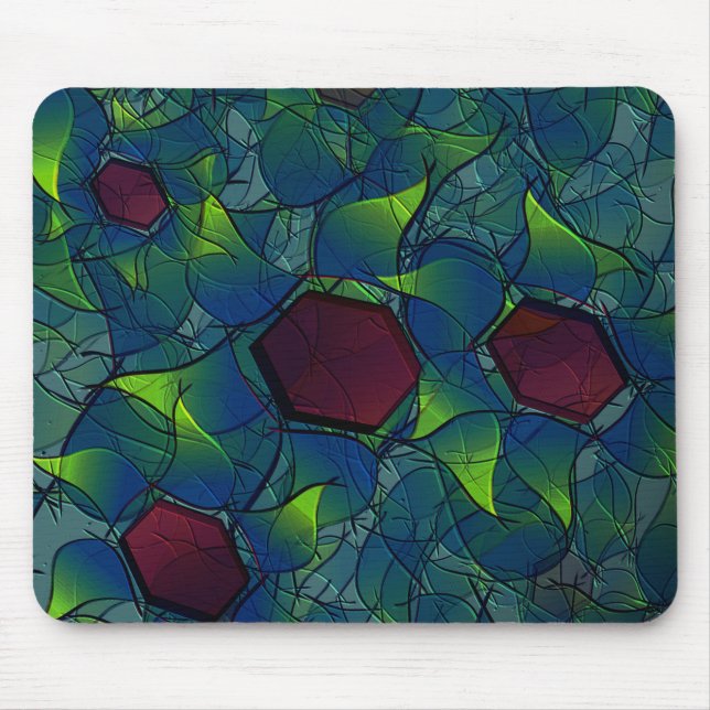 Tapis De Souris Pétales virtuels entaillés bleus, hexagone feuillu (Devant)