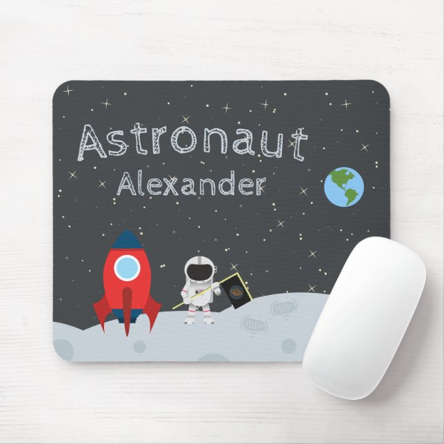 Tapis De Souris Petit astronaute sur la Lune, espace prénom (Avec souris)