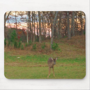 Tapis De Souris Petit cerf et coucher de soleil rose