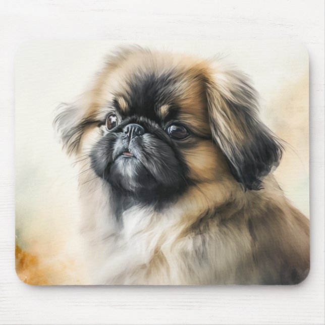 Tapis De Souris Petit chiot Pekingese Aquarelle Peinture (Devant)