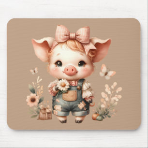 Tapis De Souris Petit Cochon Fantaisiste en Salopette Pastel Marro