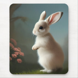 Tapis De Souris Petit lapin blanc mignon et Rose