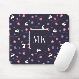 Tapis De Souris Petit lapin Lapin Motif Monogramme Initiales viole
