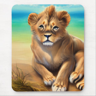 Tapis De Souris Petit Lion mâle sur une plage