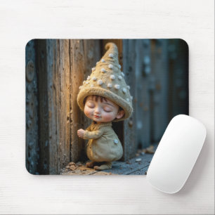 Tapis De Souris Petit Munchkin timide debout près d'une porte