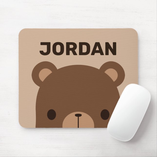 Tapis De Souris Petit ours Brown mignon avec nom personnalisé (Avec souris)