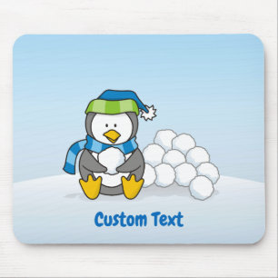 Tapis De Souris Petit pingouin assis avec boules de neige