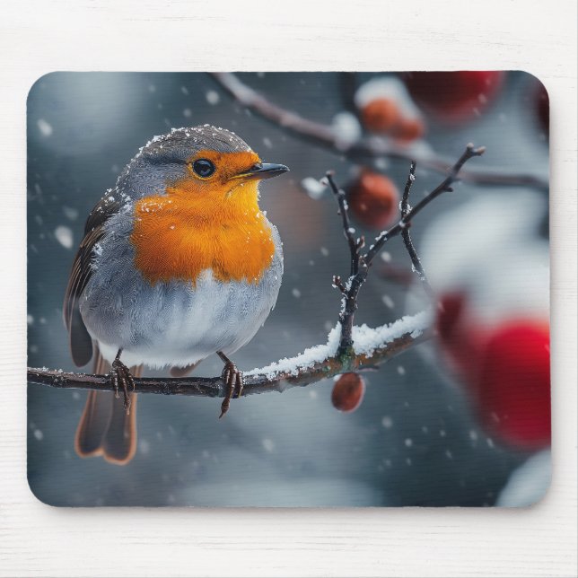 Tapis De Souris Petit voleur assis sur une branche en hiver (Devant)