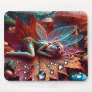 Tapis De Souris Petite Fée Fantaisiste Endormie sur une Feuille