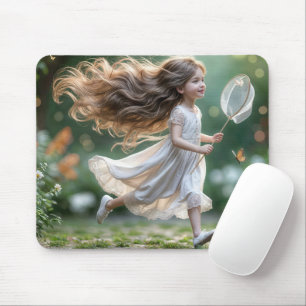 Tapis De Souris Petite Fille À La Recherche De Papillons