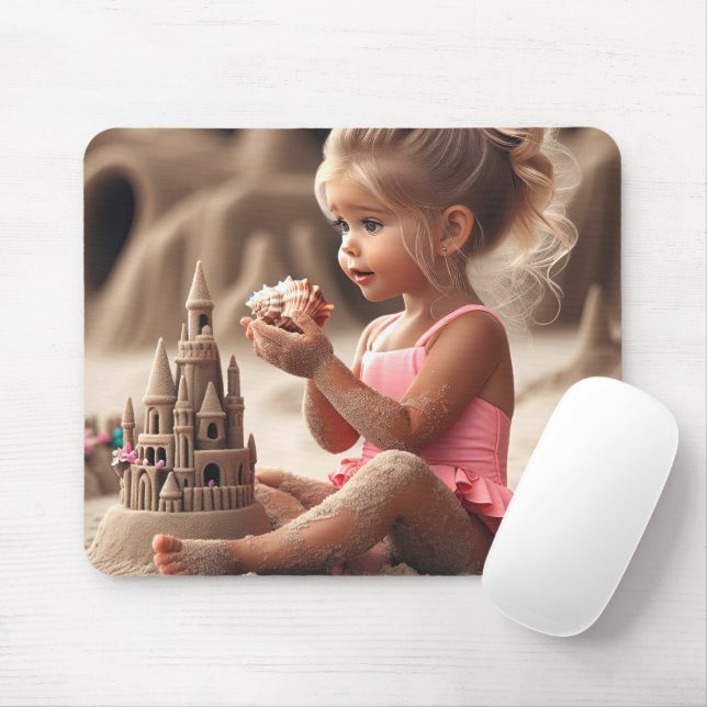 Tapis De Souris Petite fille Admirer un coquillage (Avec souris)
