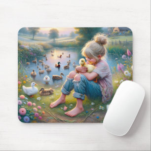 Tapis De Souris Petite fille avec canards