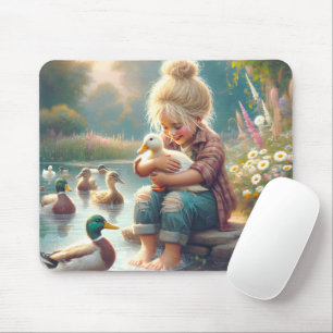 Tapis De Souris Petite fille avec des canards