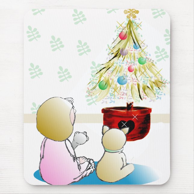 Tapis De Souris Petite fille dans la nuit de Noël (Devant)