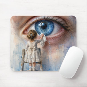 Tapis De Souris Petite Fille Essuyant une Larme