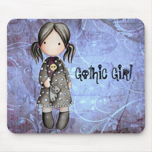 Tapis De Souris Petite fille gothique avec le crâne Mousepad (Devant)