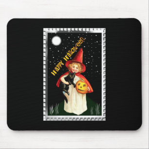 Tapis De Souris Petite Fille Nostalgique, Citrouille et Chat