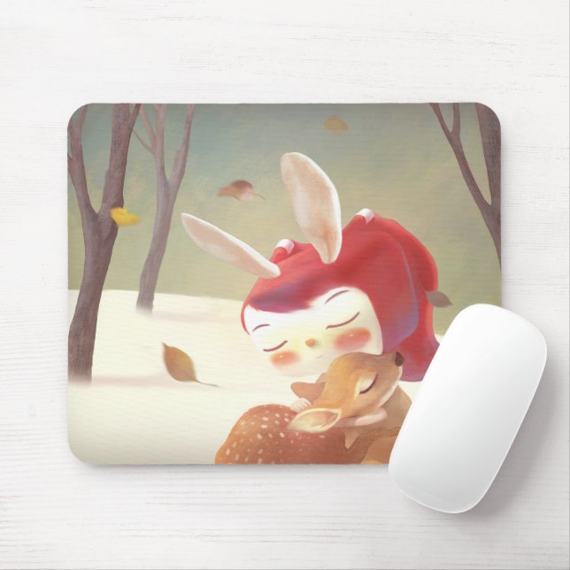 Tapis De Souris Petite fille qui serre des cerfs (Avec souris)
