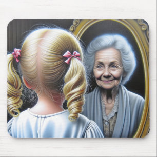 Tapis De Souris Petite Fille Regardant Vieille Dame Dans le Miroir