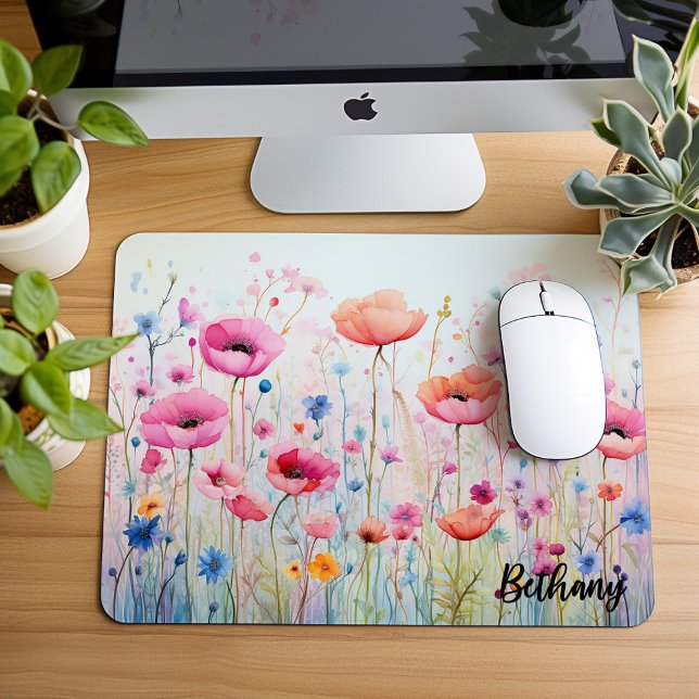 Tapis De Souris Petite Mousepad, Aquarelle Des Fleurs sauvages, (Créateur téléchargé)