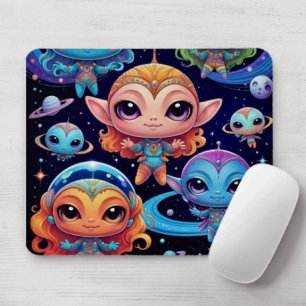 Tapis De Souris Petits Aliens Multicolores dans l'Espace