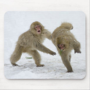 Tapis De Souris Petits animaux japonais de singe de neige jouant