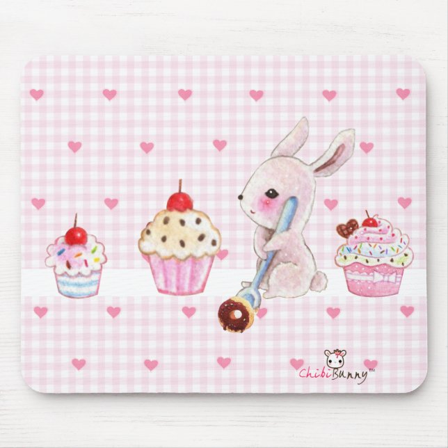 Tapis De Souris Petits gâteaux mignons de lapin et de kawaii (Devant)
