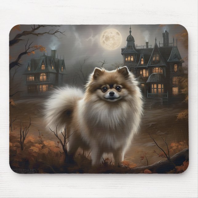 Tapis De Souris Peur d'Halloween de Poméranie (Devant)