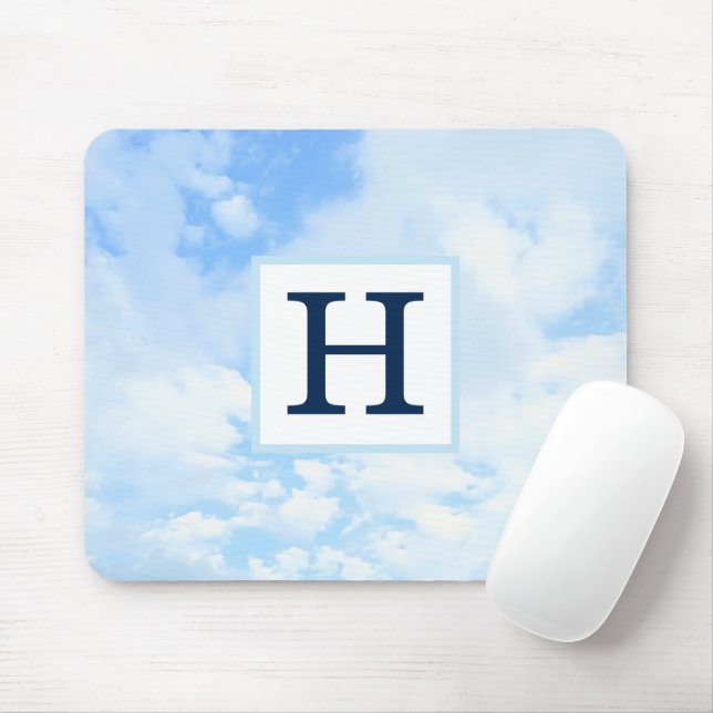 Tapis De Souris Photo Blue Sky Elegant Single Initial (Avec souris)