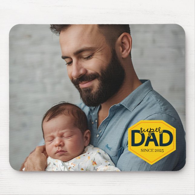Tapis De Souris Photo Customisée de Super Papa avec bébé (Devant)