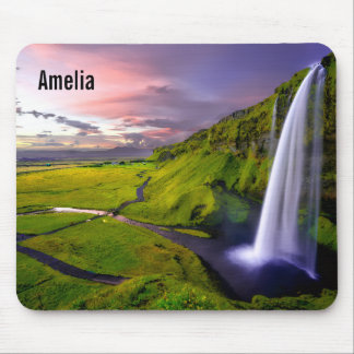Tapis De Souris Photo de cascade islandaise verte et naturelle