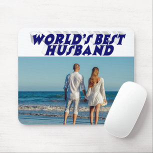 Tapis De Souris Photo du mari avec texte bleu foncé
