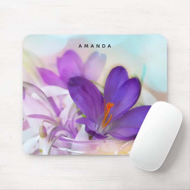 Tapis De Souris Photo d'un joli Crocus de printemps violet (Avec souris)