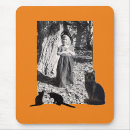 Tapis De Souris Photo Halloween Costumé Enfant Chats Noirs Orange