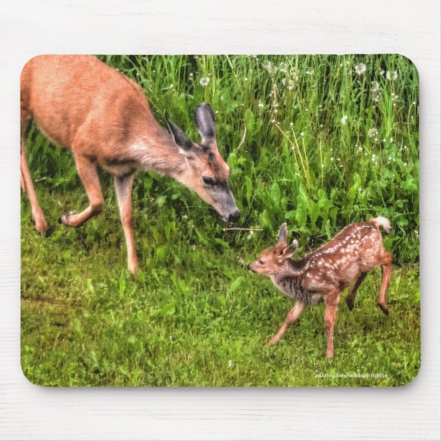 Tapis De Souris Photo Mule Deer Faune et mère Faune (Devant)