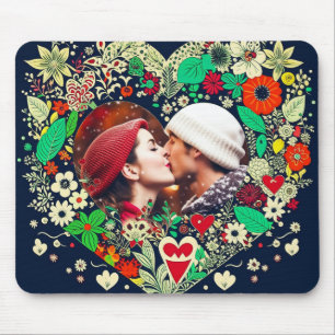 Tapis De Souris Photo personnalisée du cadre cardiaque floral