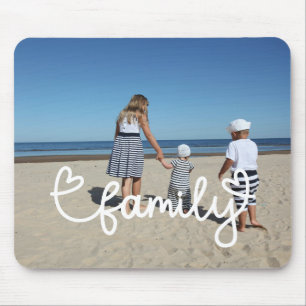 Tapis De Souris Photo personnalisée et texte de famille avec coeur