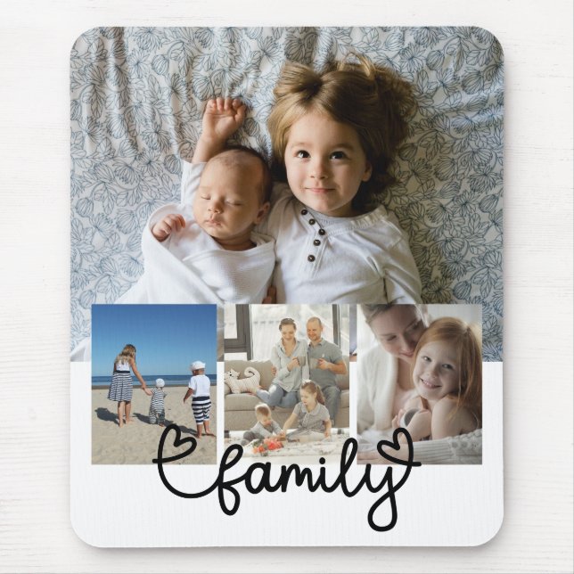 Tapis De Souris Photo personnalisée et texte de famille avec coeur (Devant)