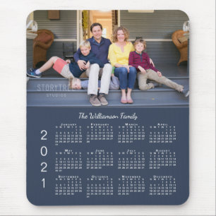 Tapis De Souris Photo personnalisée Nom Navy Blue 2021 Calendrier