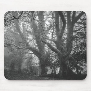 Tapis De Souris Photographie noir et blanc de la forêt Éffrayant