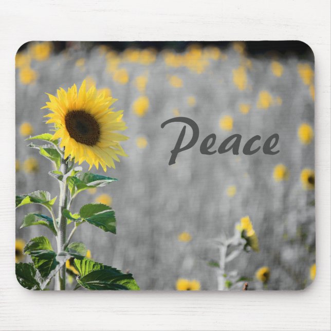 Tapis De Souris Phrase "Paix", Champ de tournesols, Noir & Blanc (Devant)
