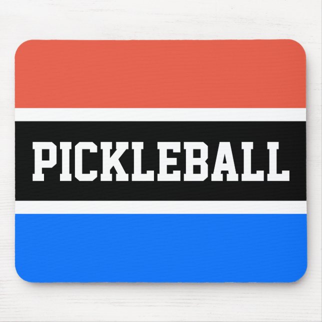 Tapis De Souris PICKLEBALL Sportif Orange Sky Blue Stripes Noires (Devant)