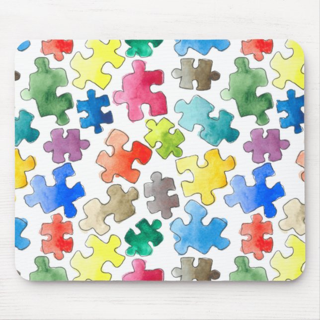 Tapis De Souris Pièces de puzzle aquarelle (Devant)