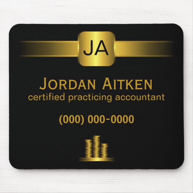Tapis De Souris Pièces noires et or Comptable CPA Mousepad (Devant)