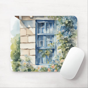Tapis De Souris Pierre Bleu Fenêtre Mur Chaumière Vignes