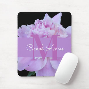 Tapis De Souris Pierre rose violet Monogramme floral noir