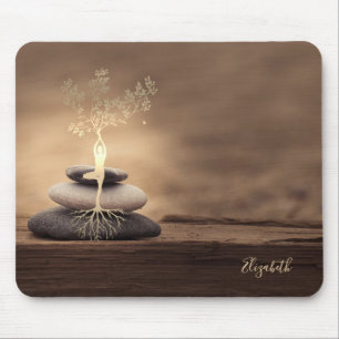 Tapis De Souris Pierres Zen Thérapeutiques, Silhouette d'Arbre Dor