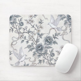 Tapis De Souris Pigeons et fleurs de pivoine avec rubans