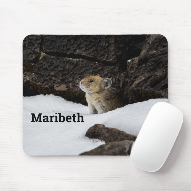 Tapis De Souris Pika dans la neige avec VOTRE NOM (Avec souris)
